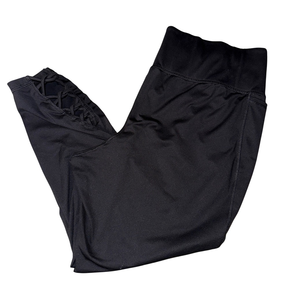 Livi Active Leggings 18/20 Black Lace Up Calf High Waisted Side Pockets